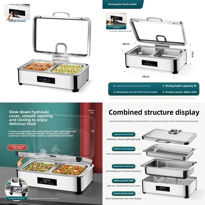Wholesale Professional Stainless Steel 9L Food Chafing Dish Set Kitchen Use Electric Buffet Warmer LCD Screen Gas-compatible