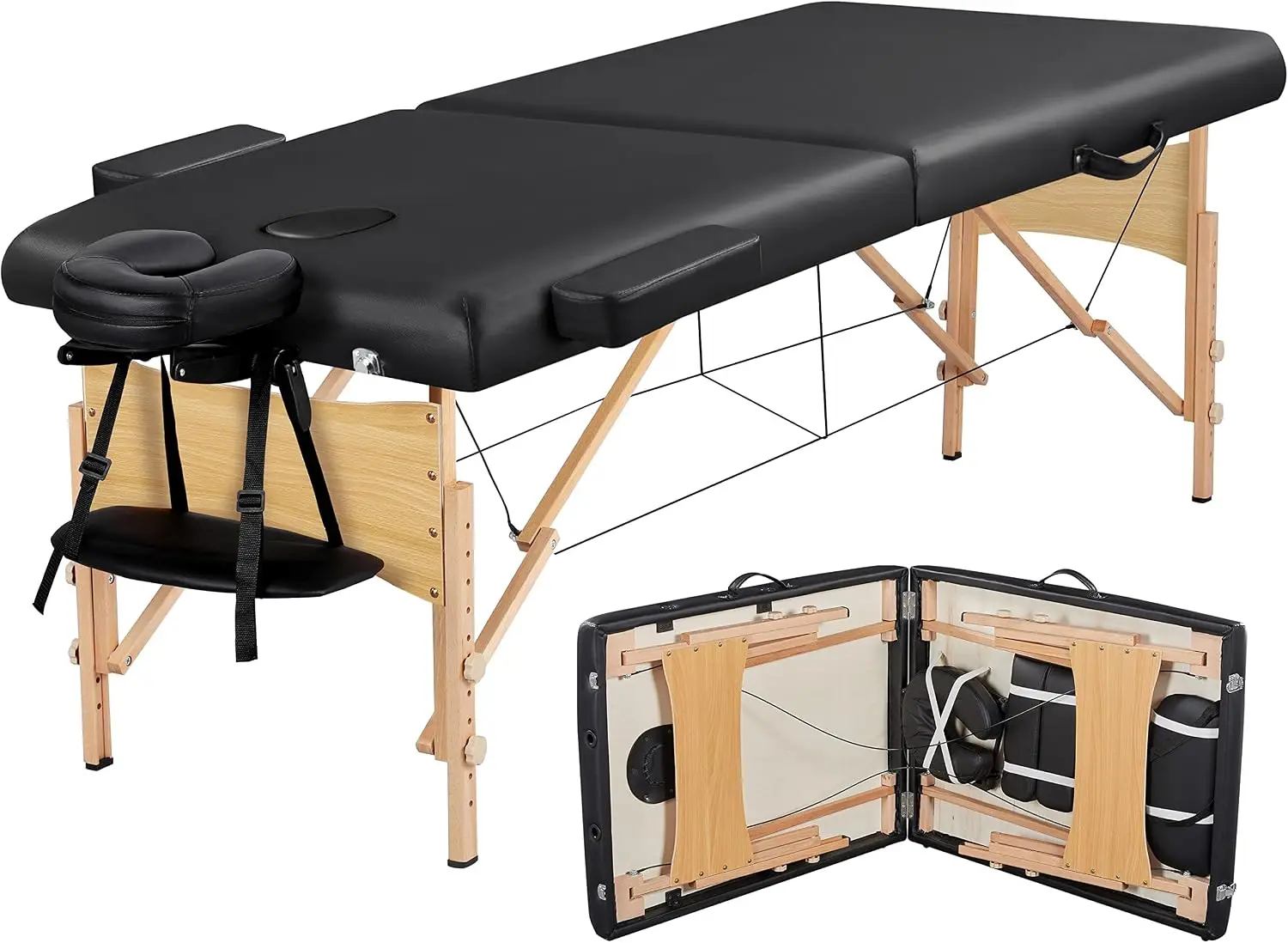 Portable Folding Massage Table Lash Bed Beechwood Legs 551 LBS Capacity 8 Height Adjustment 25.2-33.7 In Quick Lock Headrest Spa Beauty