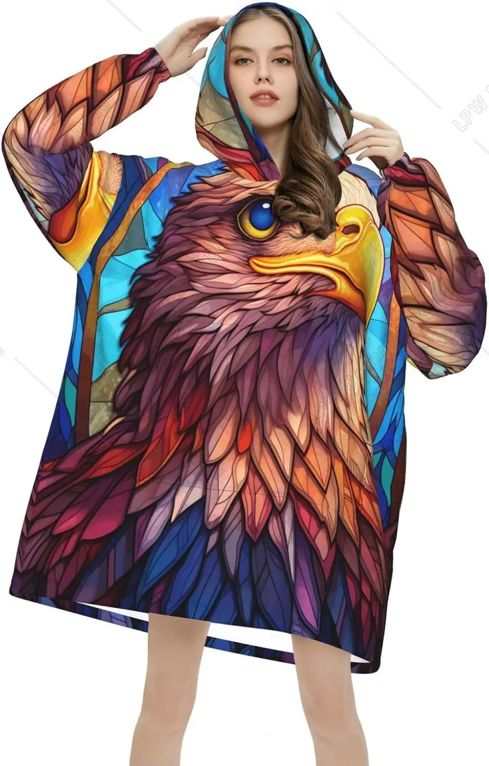 Eagles Head Ethnic Bird Wearable Blanket Hoodie Oversized Sweatshirt Blanket Cozy Warm Sherpa Hooded Blanket With Pocket