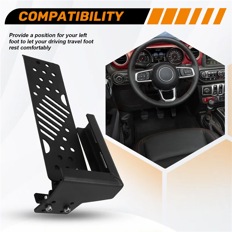 

A96E-Dead Pedal Driver Foot Rest Left Side Kick Panel For Jeep Wrangler JL JLU 2018 - 2022 Gladiator JT 2020