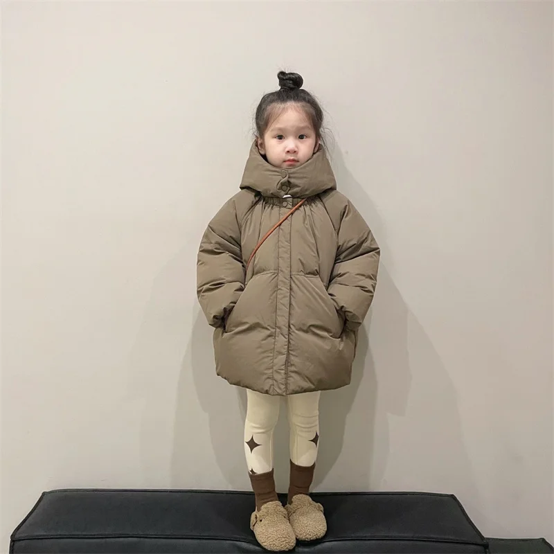 Girls Down Coat Jacket Cotton Windbreak Snowsuit 2024 Khaki Warm Thicken Winter Parka Outerwear Children\'s Clothing