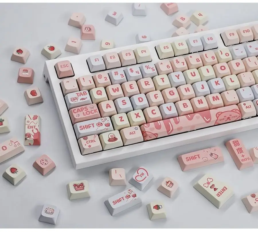 

133 Keys PBT Cream Strawberry Keycap XDA Cute Pink Keycaps Set Personality Girls Sublimation for Mx Cherry Mechanical Keyboard