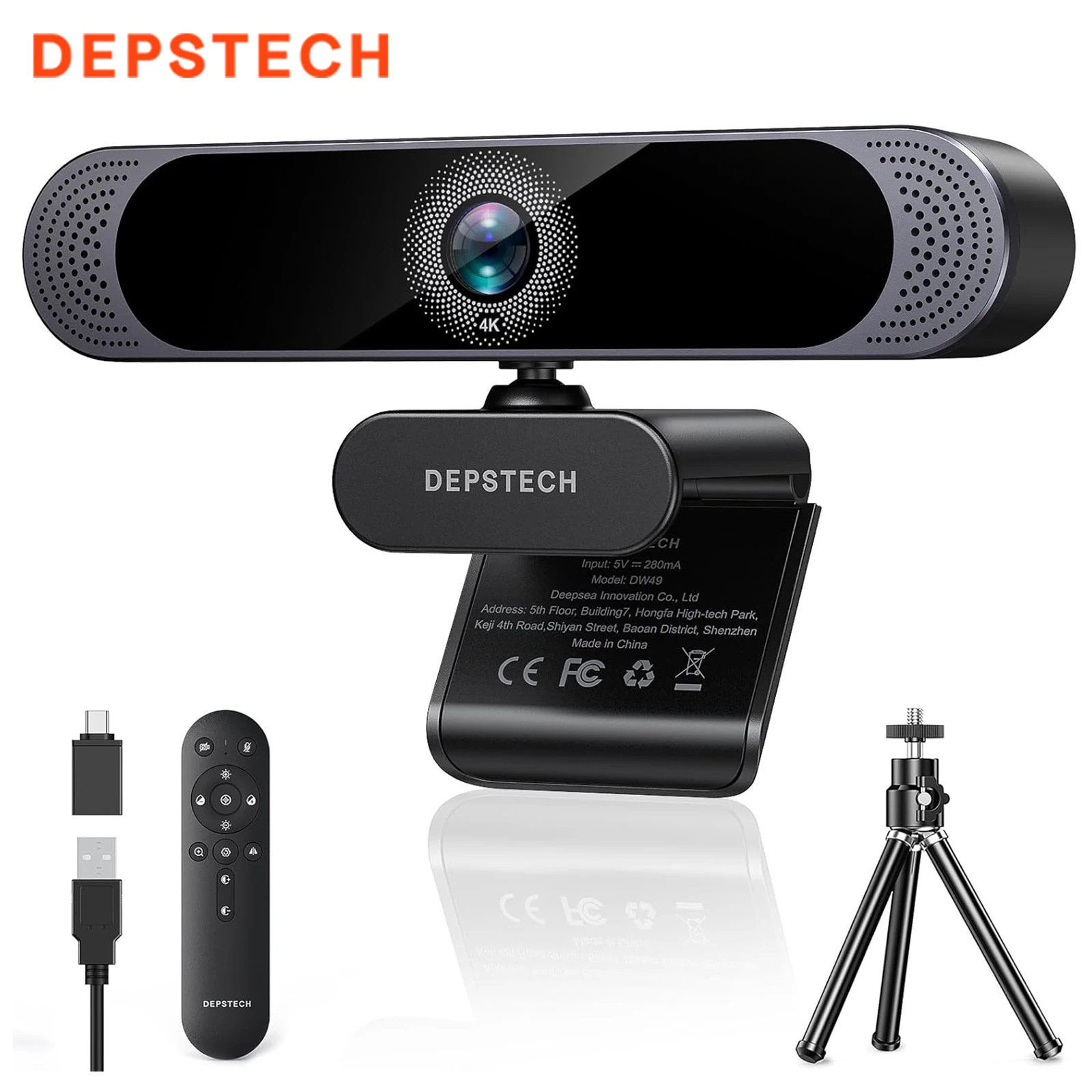 DEPSTECH DW49-PRO Webcam 4K HD Auto Focus Web Camera Remote Control Webcamera for PC Mac/Streaming/Video Call/Zoom/Skype/Teams