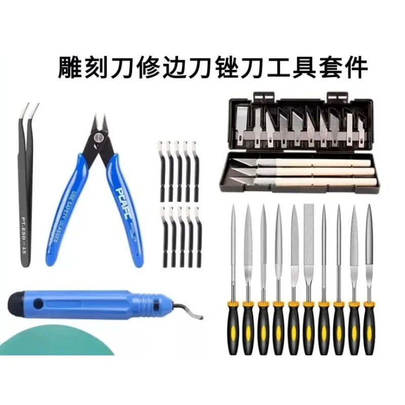 Model Trimming Deburring Tool Set, Engraving Blade, Files, Cutting Knife and Pliers Kit for 3D Print Model Cleaning & Polishing