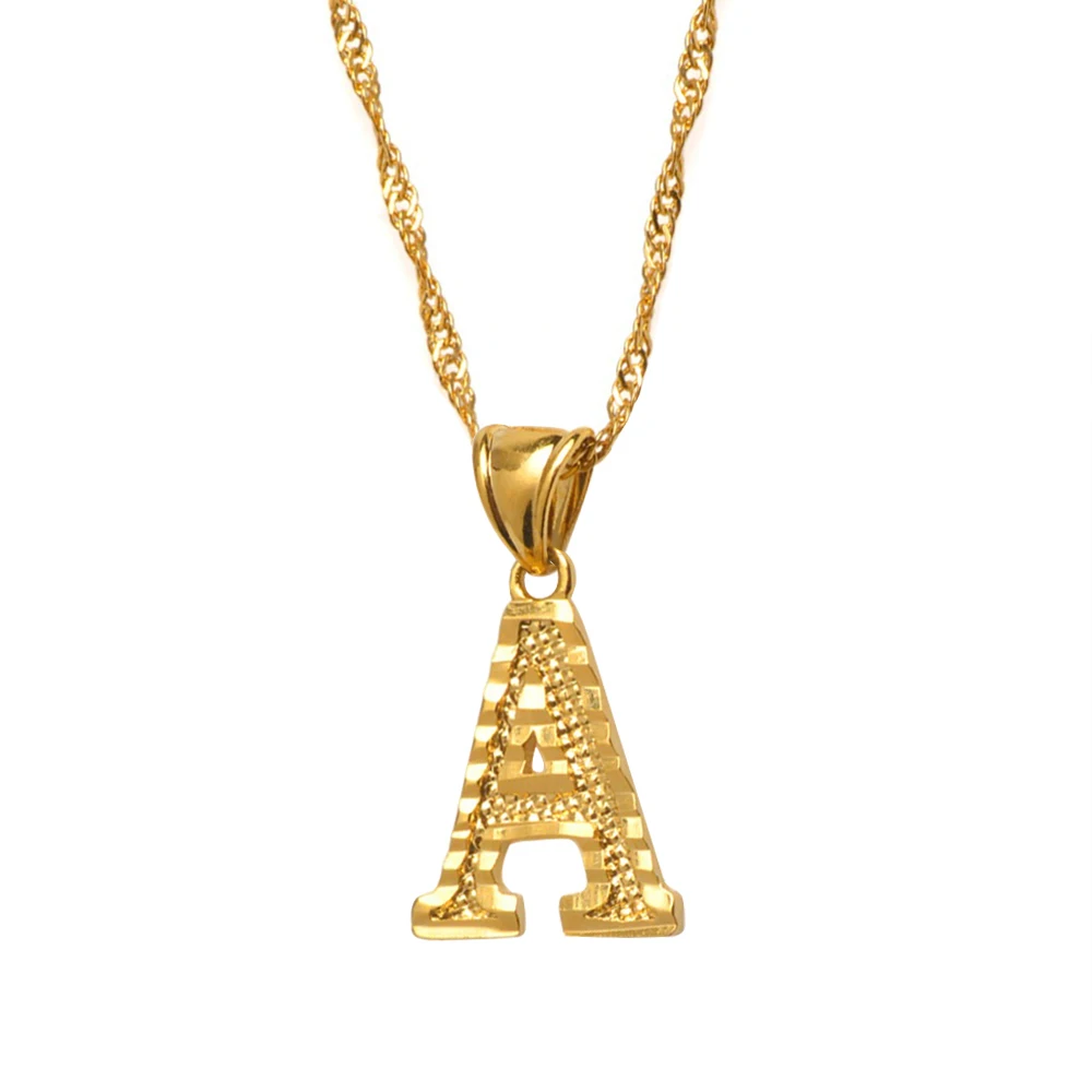 Anniyo A-Z Small Letters Necklaces Women/Girl Gold Color Initial Pendant Thin Chain English Letter Jewelry Alphabet  #058002