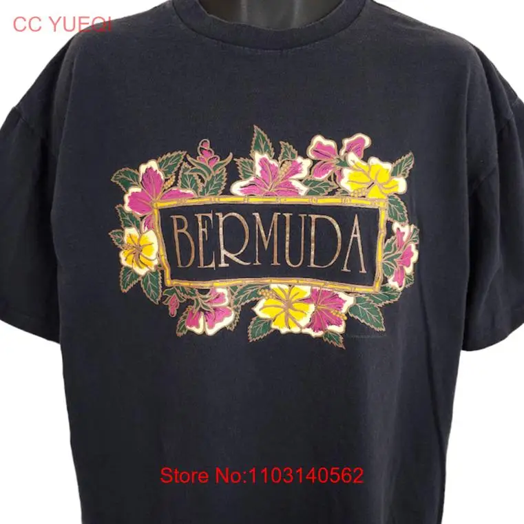 Vintage Bermuda T Shirt Mens Size XL Black 90s Tropical Destination Made In USA