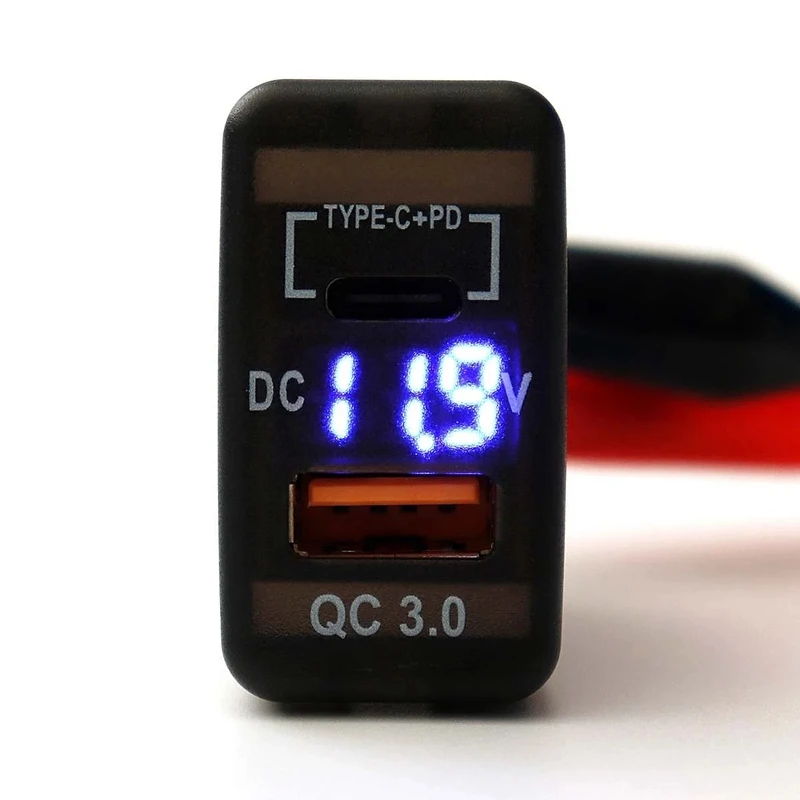 Автомобильное зарядное устройство Type-C + PD QC3.0, двойной USB адаптер, разъем для приборной панели, Вольтметр для Landcruiser Prado FJ Cruiser Hiace RAV4