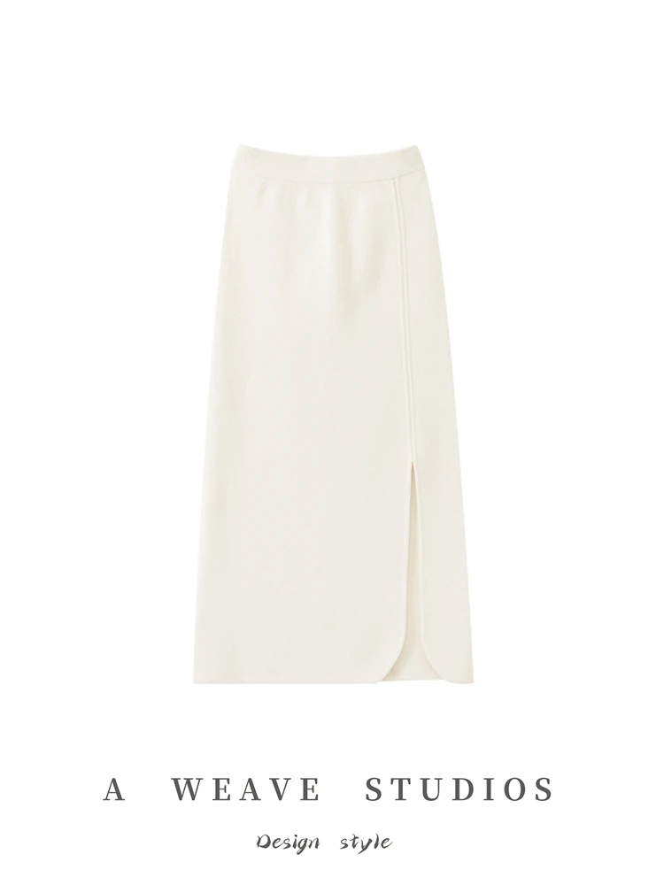 

TLOML New Women's Cashmere Long Skirt Straight Ankle Length Slit Skirts 100% Cashmere Knit Skirt Autumn Winter Chic Comfy Skirts