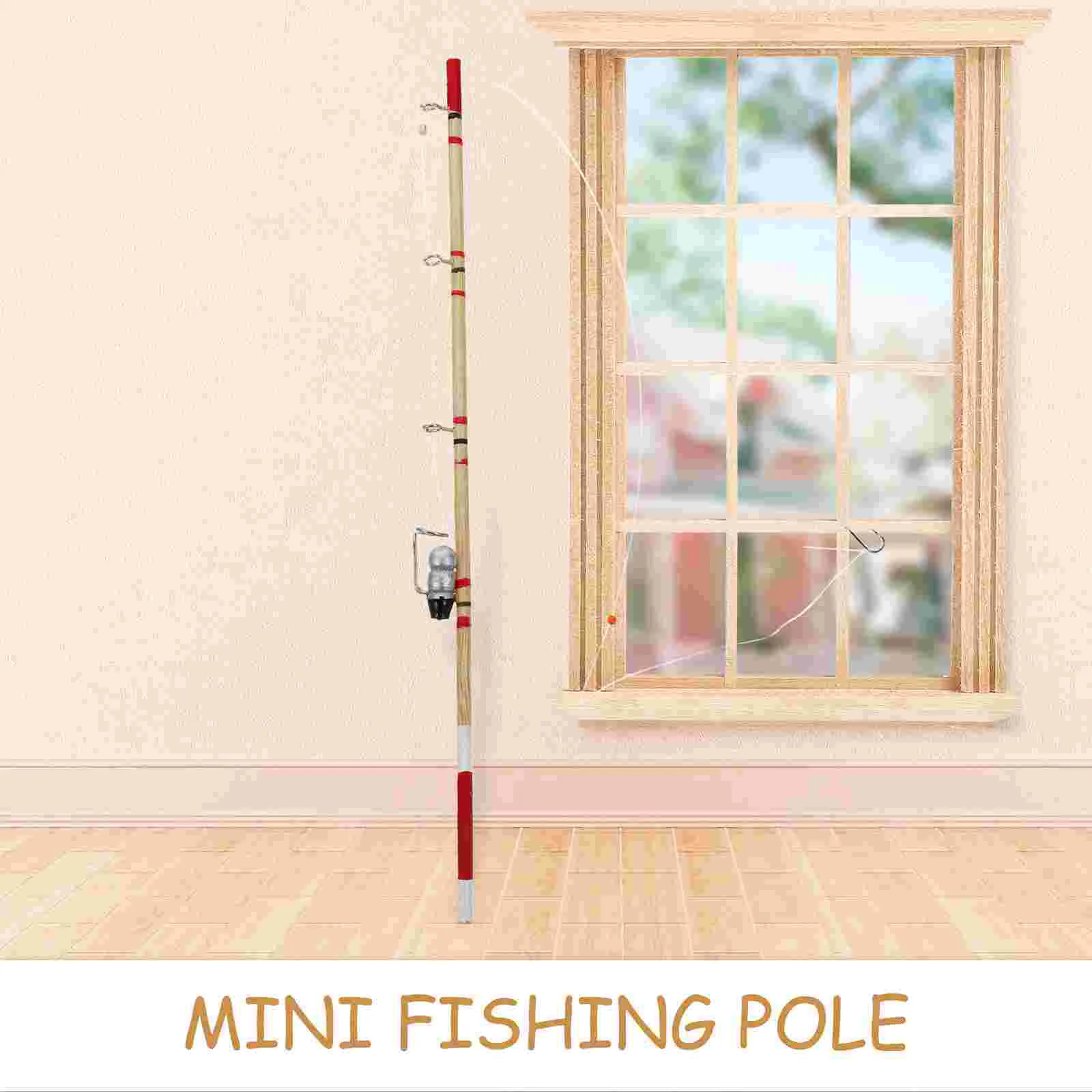 2 Pcs Miniature Food and Play Model Fishing Rod Pole Wooden Scene Adornments Ornament House Kids Toys