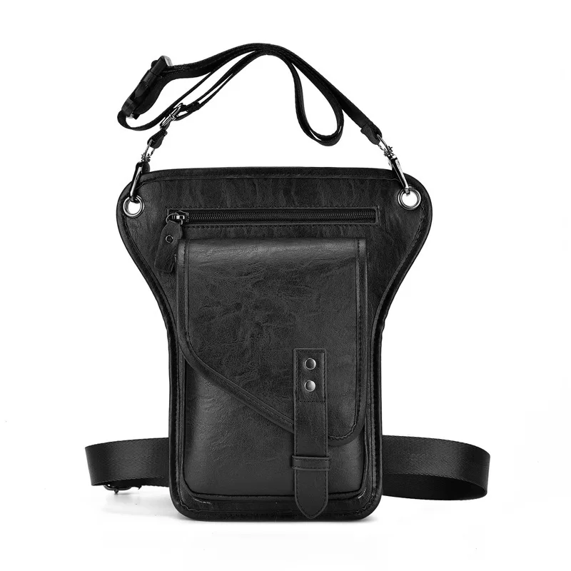 Men's Personalized Leg Bag Pu Leather Leisure Waist Bags Outdoor One Shoulder Bag Crossbody Bag Gaiters Fanny Pack Card Holder