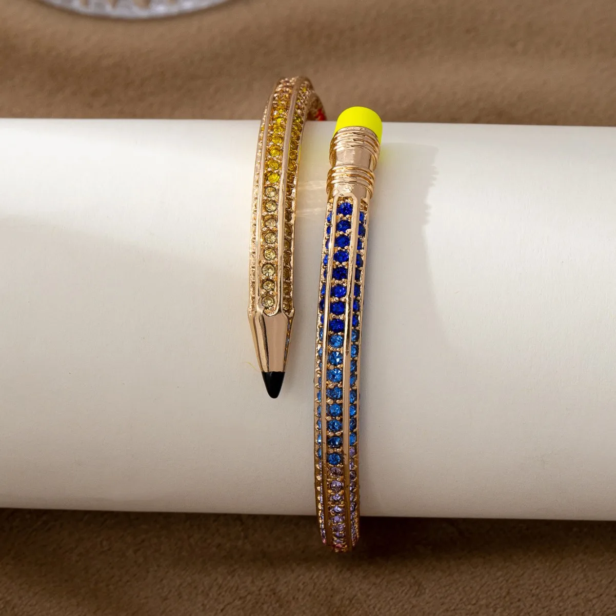 Exquisite Pencil Shaped Colorful Zircon Pencil Bracelets Round Funny Cuff Bracelets Gift Creative Women's Pencil Bangle Fashion