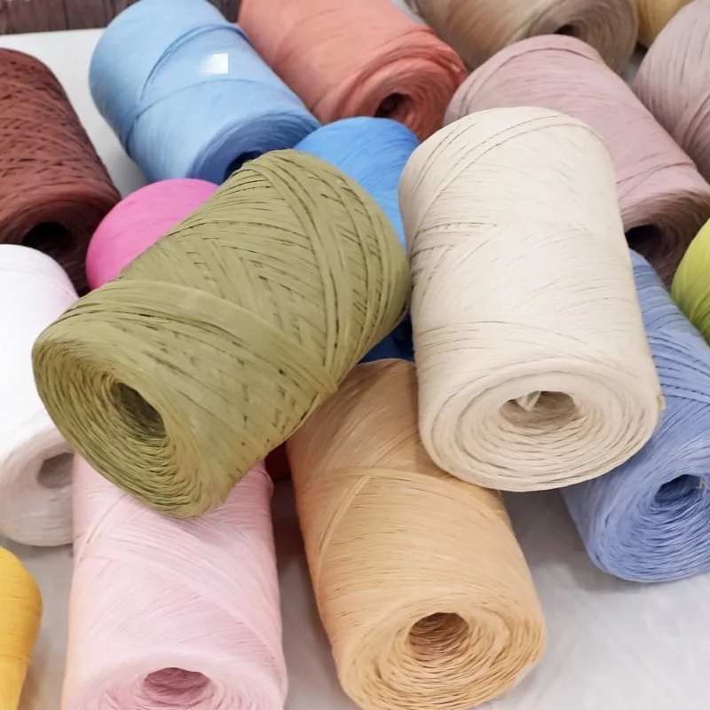 Raffia Knitting Yarn Ball, Cotton‑Raffia Crochet Thread for Summer Sun Hat, Straw Hat Handmade Woven Bag DIY Craft Supplies 150M