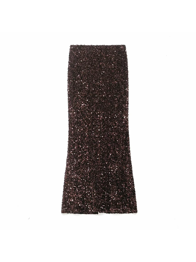 

Women New High Waisted Sequin Maxi Skirt Women Elegant Shiny Straight Skirts With Slit Long Sequin Skirt For Women