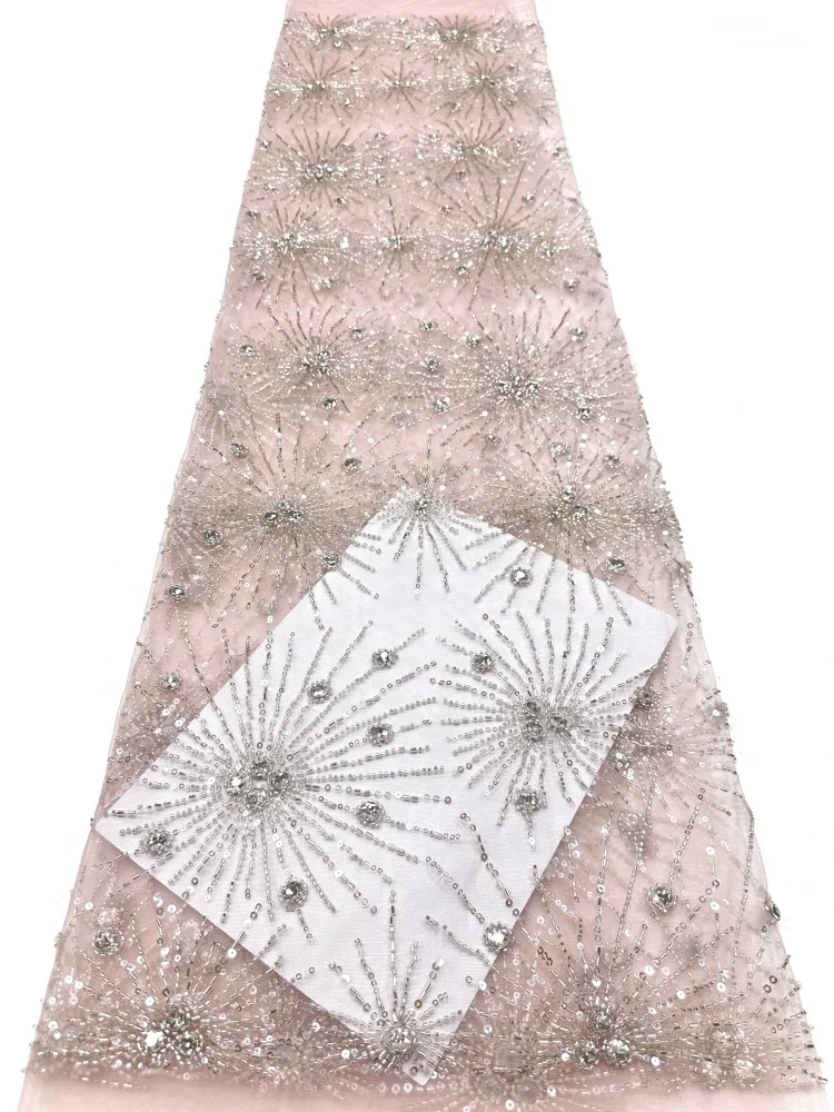 

Luxury Handmade Sequins Fabric African Beads Lace High Quality for Evening Party Dresses Nigerian Style