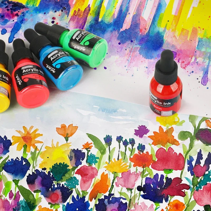 6/12 Color 20ml Liquid Acrylic Ink Marker Refill Waterproof Fluid Painting High Gloss Hand Drawn Graffiti Watercolor Paint Set