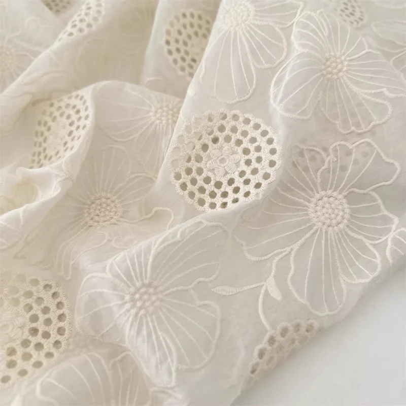 

Embroidered flower pattern blouse and skirt fabric - light white cotton curtain, tablecloth, sofa throw, decorative soft fabric