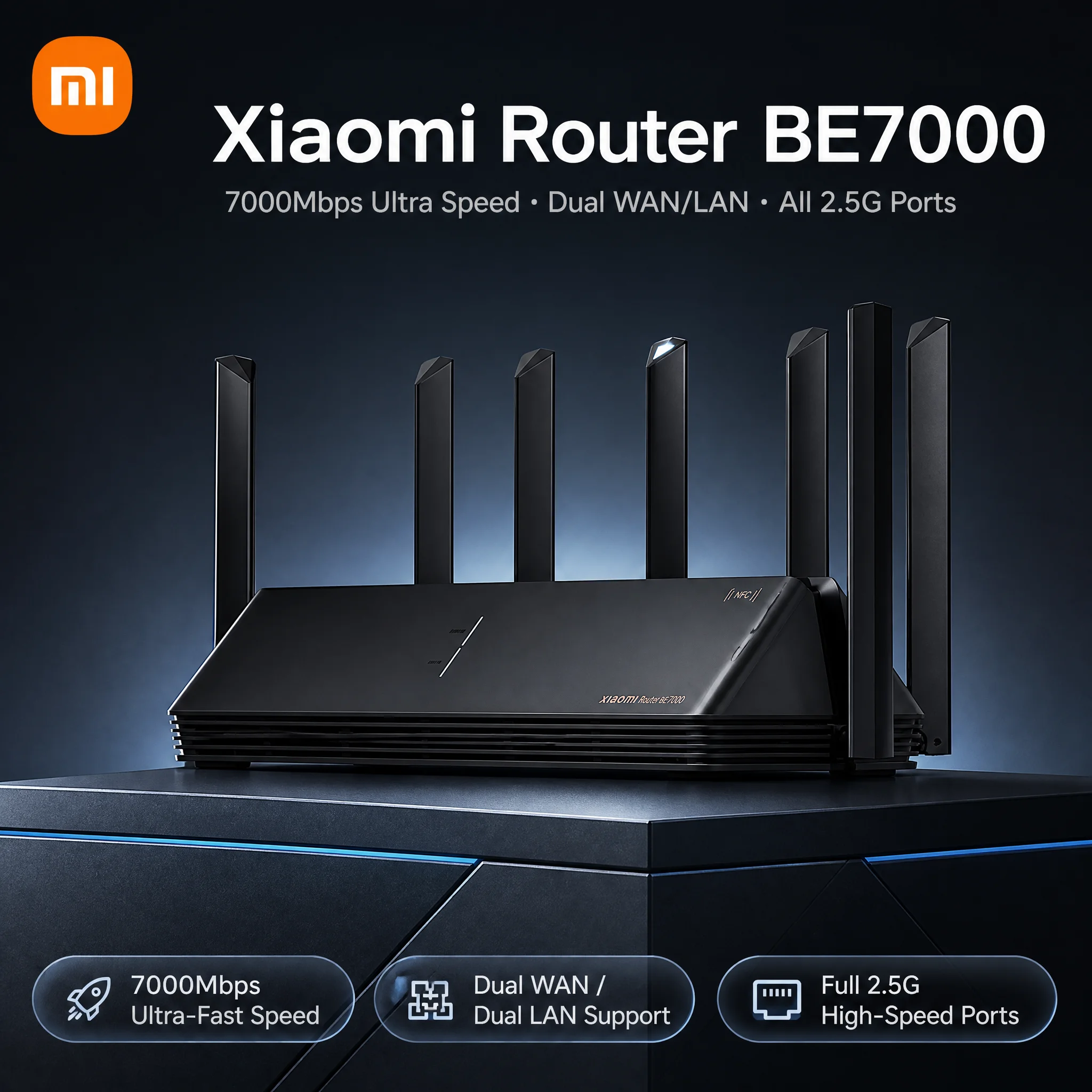 Xiaomi Router BE7000 WiFi7 7000Mbps Tri Band 8 Signal Amplifier 1GB RAM Multi Device Mesh Wireless Internet Router