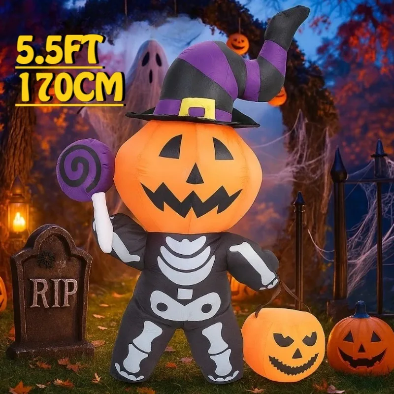 

1,7 м/5,5 футов на Хэллоуин надувные игрушки гигантская тыква призрак украшения дома светящийся декор ужас надутая модель уличная вечеринка
