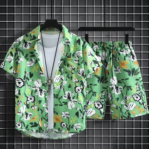 Imagen 2 del producto Camisa de flores de manga corta de verano, conjuntos de playa para hombre, estilo de isla hawaiana, camisa fina informal bonita Retro, camisa hawaiana