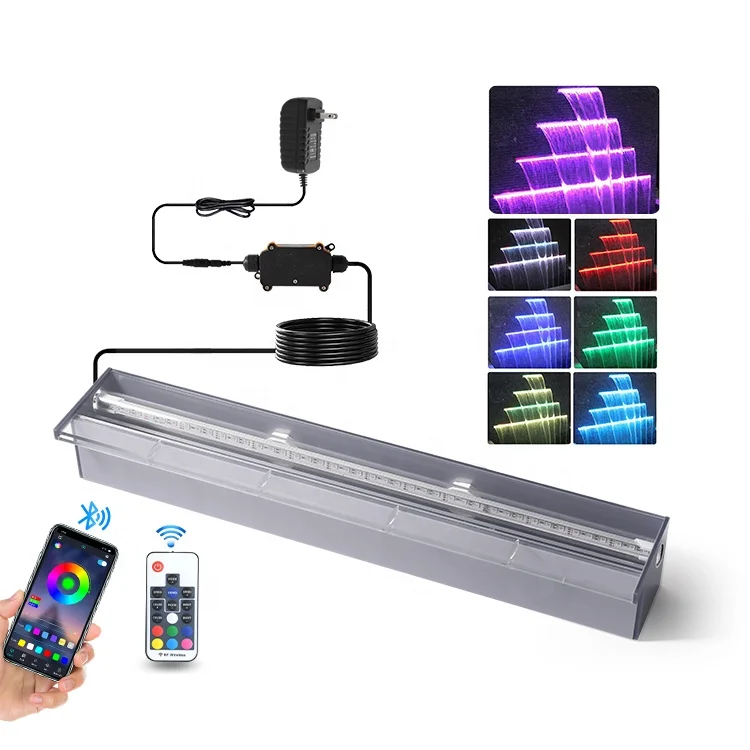 

120Cm Acrylic Short Lip Indoor Led Color Falls Fountain Garden Acrylic Sheer Descent Swimming Pool Wall Waterfall