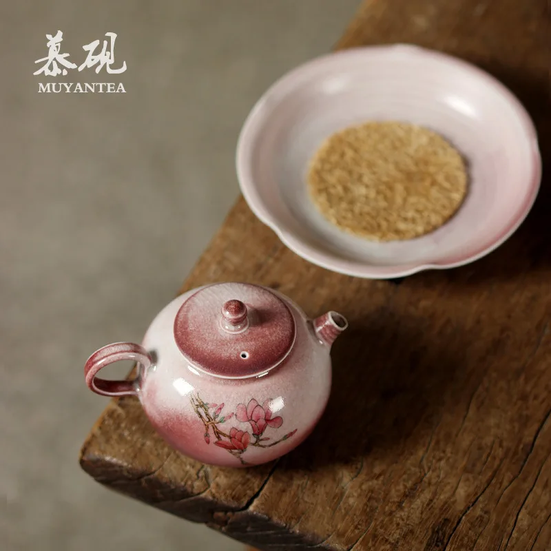 Mutaoyu Hand-Painted Kiln-Fired Teapot Magnolia Flower Design, Ceramic Brewing For Home Use, Kung Fu Tea Set, Single Pot With