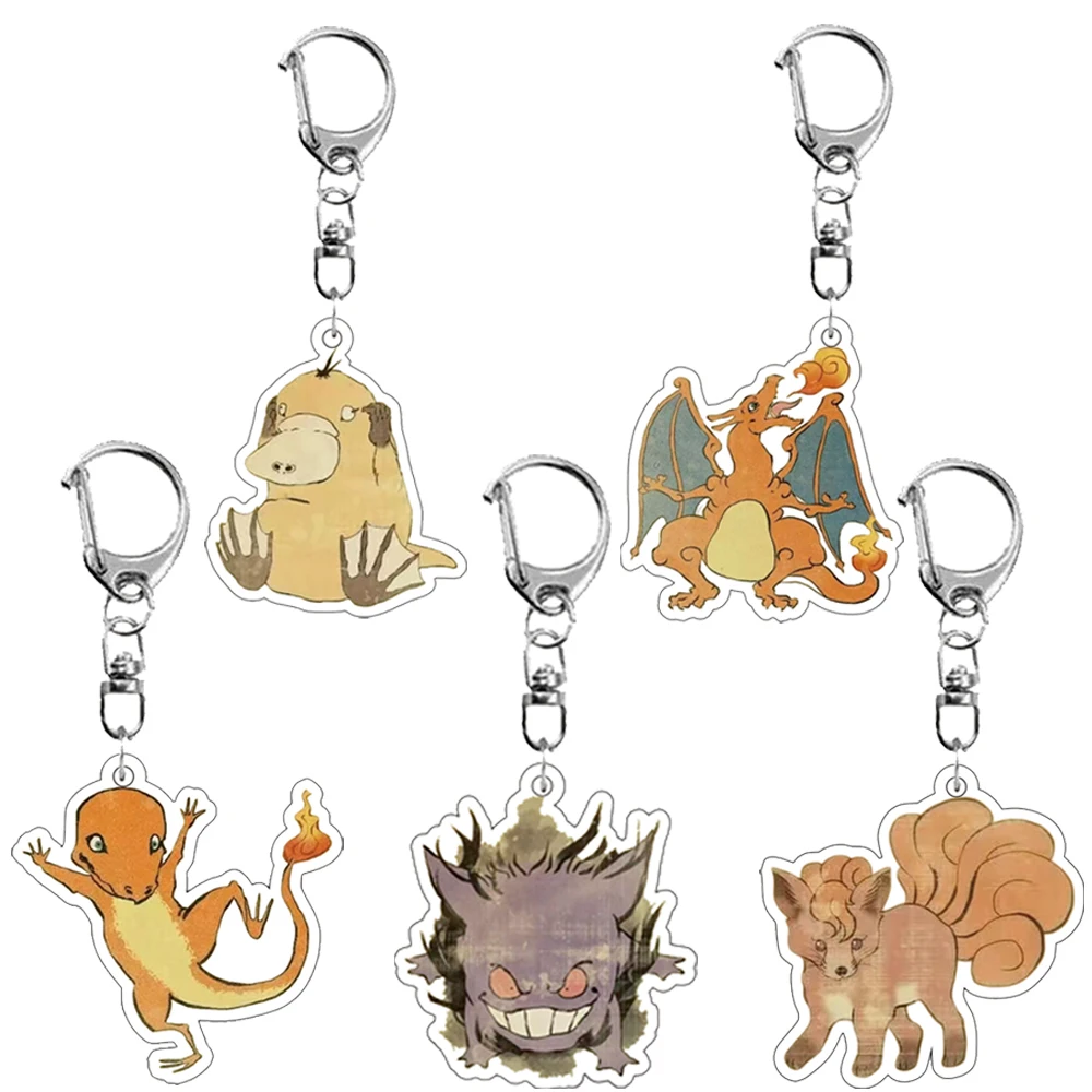 

Акриловый брелок с рисунком аниме для Gengar Charizard Charmander Vulpix Ninetales Psyduck, подвеска, украшение, брелок для ключей