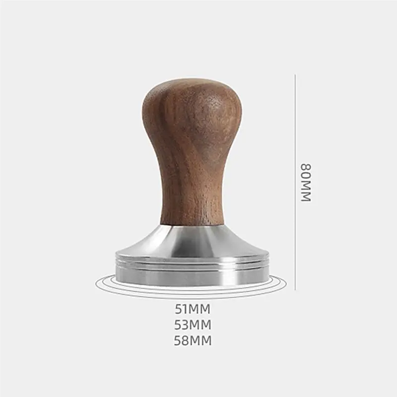 【New Hot】 51MM Coffee Tamper 304 Stainless Steel Wooden Handle Flat Pressure Press Hammer Tools Coffee Powder Hammer
