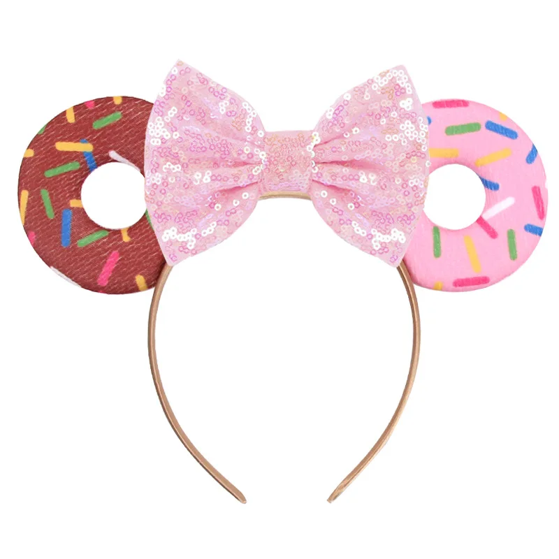 

Doughnut themed headband, printed biscuit head buckle, decorative sequin bow, Mickey headband