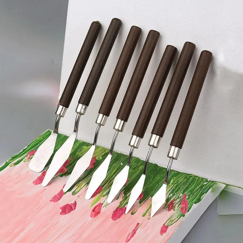 7Pcs/Set Stainless Steel Oil Painting Knives Artist Crafts Spatula Palette Knife Oil Painting Mixing Knife Scraper Art Tools