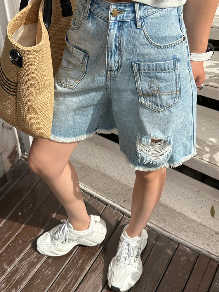 

Джинсы LEDIM WANG, лето 2025, новая коллекция, свободный крой, прямые штанины, женские повседневные хлопковые джинсовые брюки с эффектом потертости