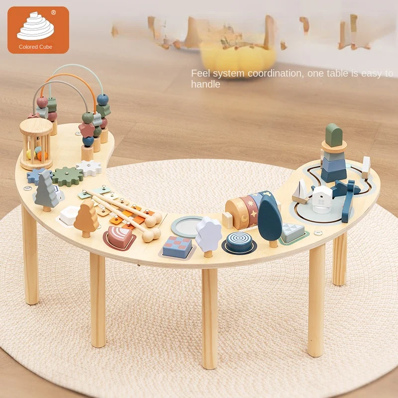 

LazyChild Wooden Activity Table Bead Maze Set Infant Early Educational Building Block Toy for Hand-eye Coordination Training