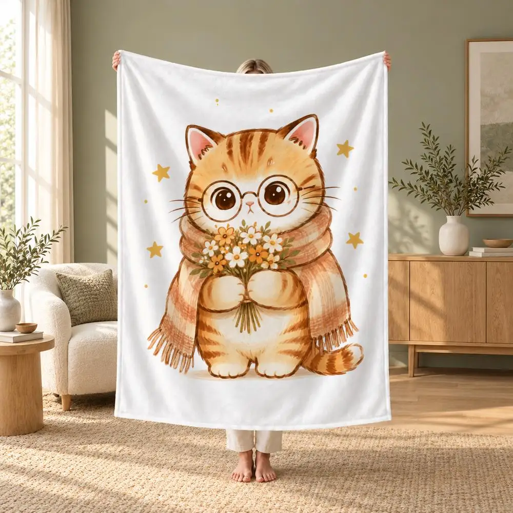Pattern funny Work Cat Throw Flannel Throw Blanket for Travel & Office, Warm Outdoor Custom Bedspread, Ideal Gift