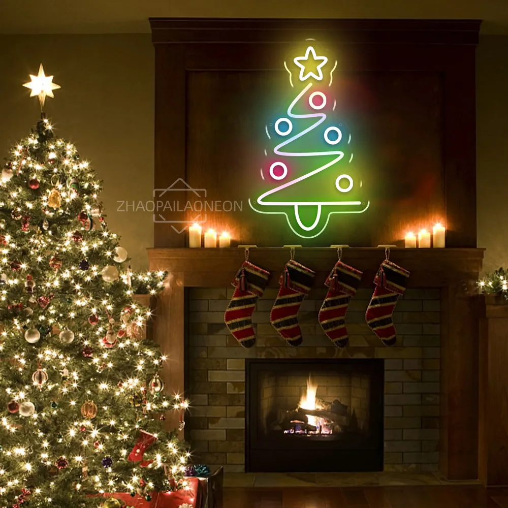 Christmas Trees Neon Sign Lighting Christmas Decor Home Room Decor Bedroom Shop Xmas Decor Happy New Year Neon Lights LED Signs