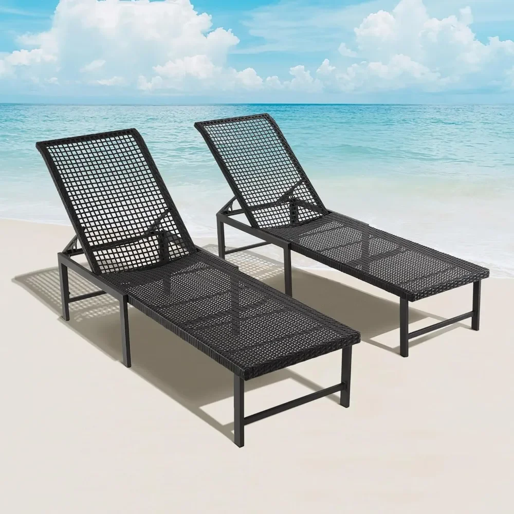 

Recliner Outdoor, Handwoven rattan pool lounger 2-piece set, Aluminum frame 5-level adjustable, Outdoor chaise lonier
