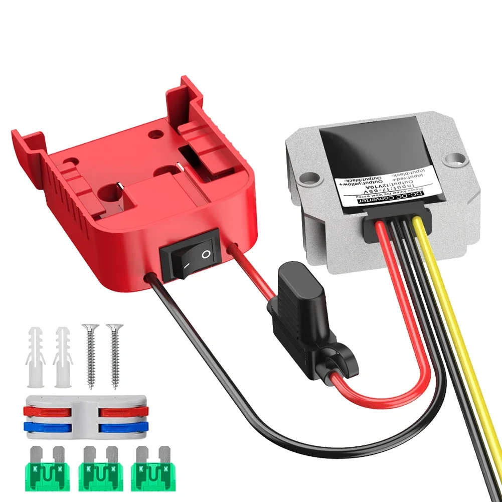 For Milwaukee Adapter Applicable to Milwaukee 18V Lithium Battery Adapter + DC-DC Buck (12V,10A,120W) with Fuse