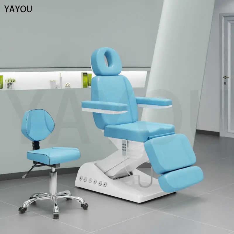 Electric Blue 3-Motor Massage Bed With Foot Control Base For Beauty And Facial Salons