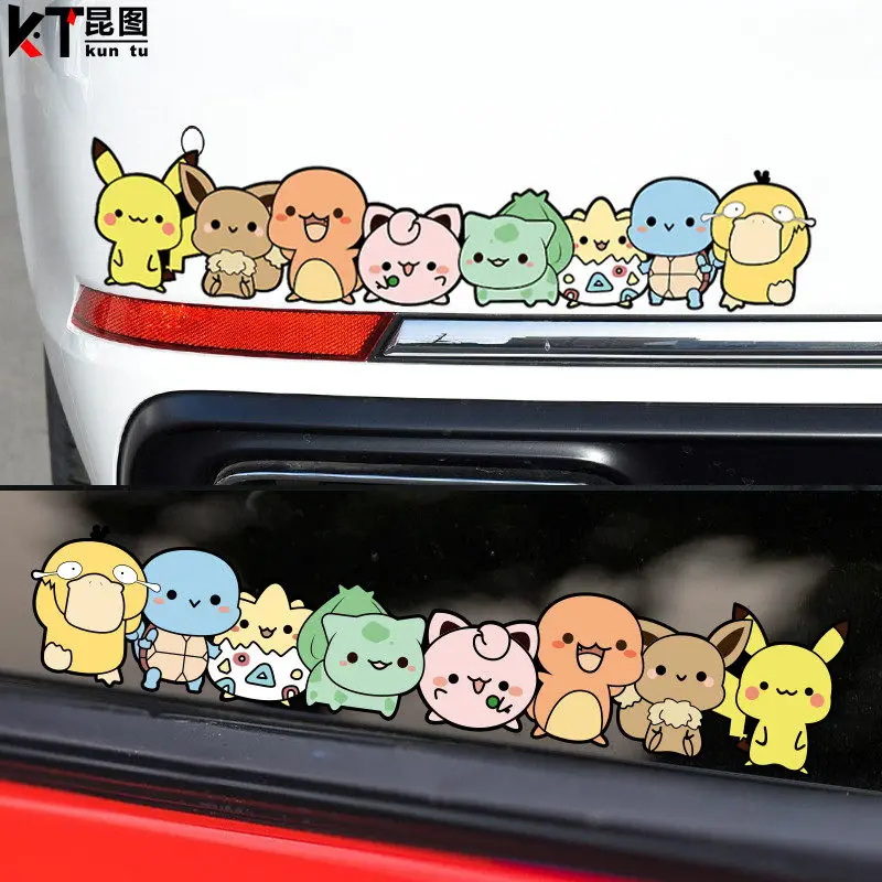 

Q Version Pokemon Long Car Sticker, Scratch Hiding Vinyl Decal for Electric Scooter Car Bumper, Cute Cartoon Waterproof Decor​