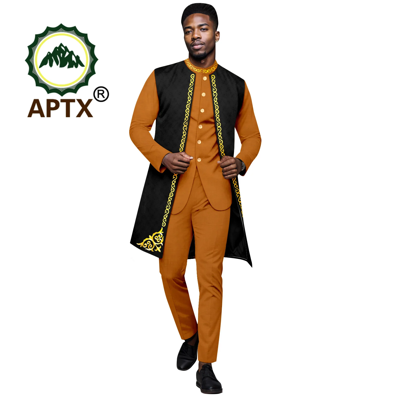 

African Clothes for Men 3-Piece Set Stand Collar Fashion Coat Blazer Shirt Pants Bazin Riche Wedding African Men Outfits 2416022