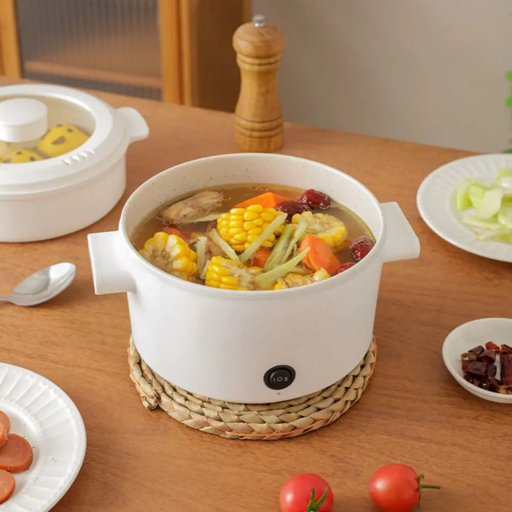 Multi Purpose 1-2L Electric Cooker Non Stick with Lid Electric Hot Pot with Steamer Quick Heating Soup Stew Pot Household