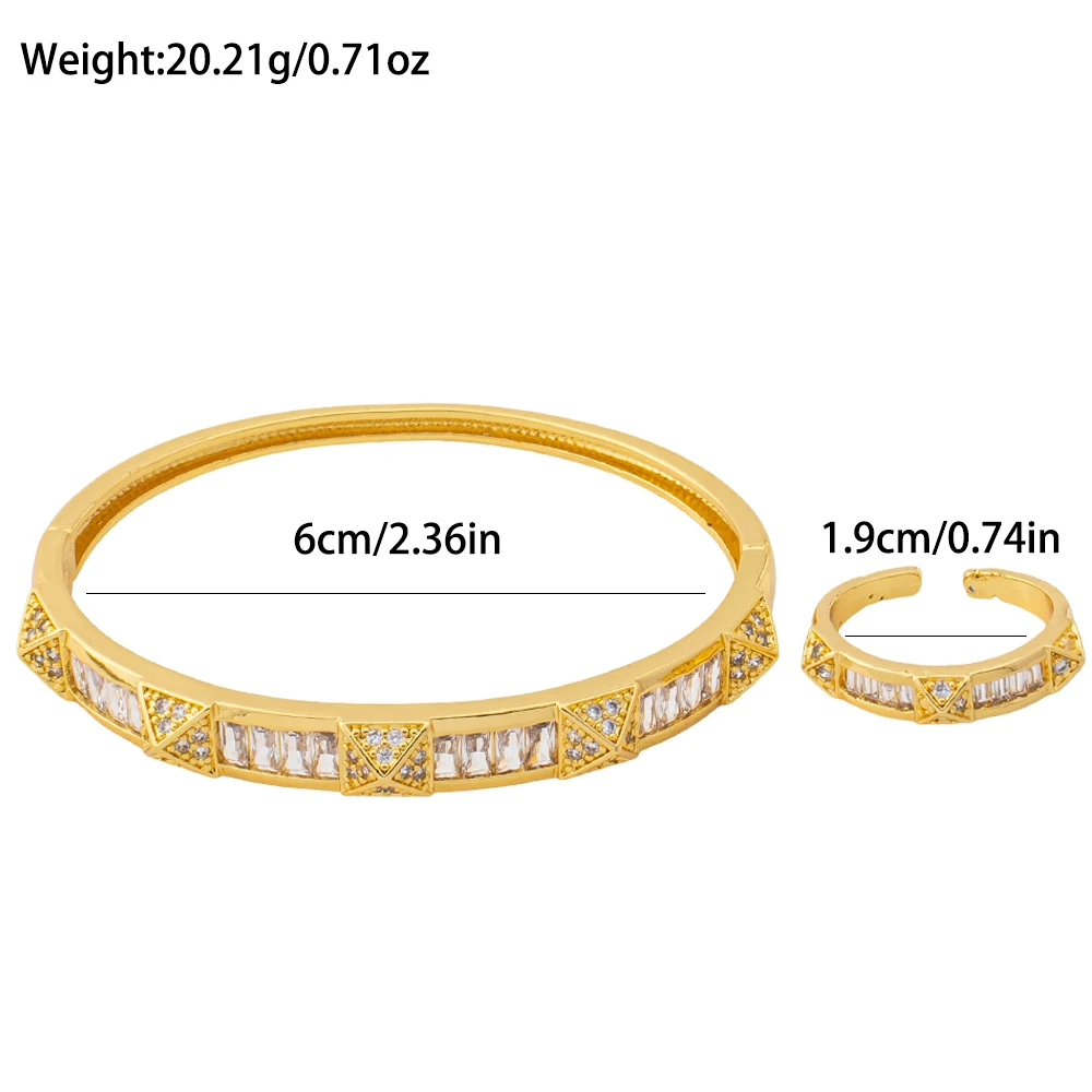 YM Jewelry Gold-plated Stainless Steel Bracelets Rings Set Pyramid Diamond Cubic Zirconia Bangle Ring Women Fashion Jewelry