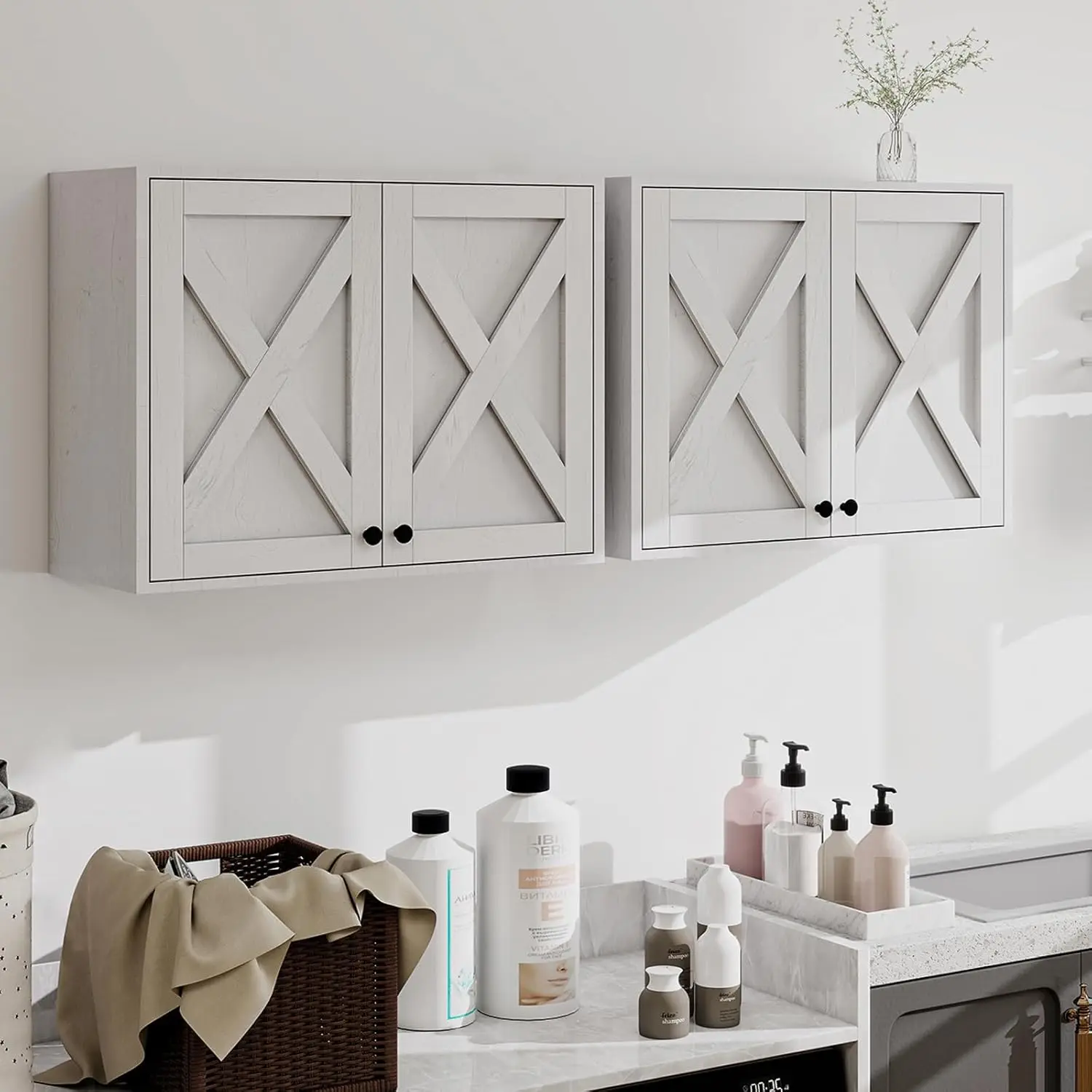 

Laundry Cabinet, Medicine Cabinet, Bathroom Kitchen Storage Wall Mounted Farmhouse Organizer with Shelves Over, Customized