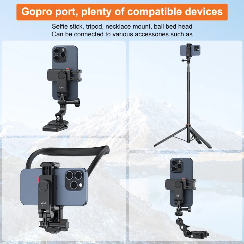 VRIG PH17 Multi-functional Phone Tripod Mount Phone Holder Phone Clamp 360° Rotatable with Dual Cold Shoe Mounts Accessories