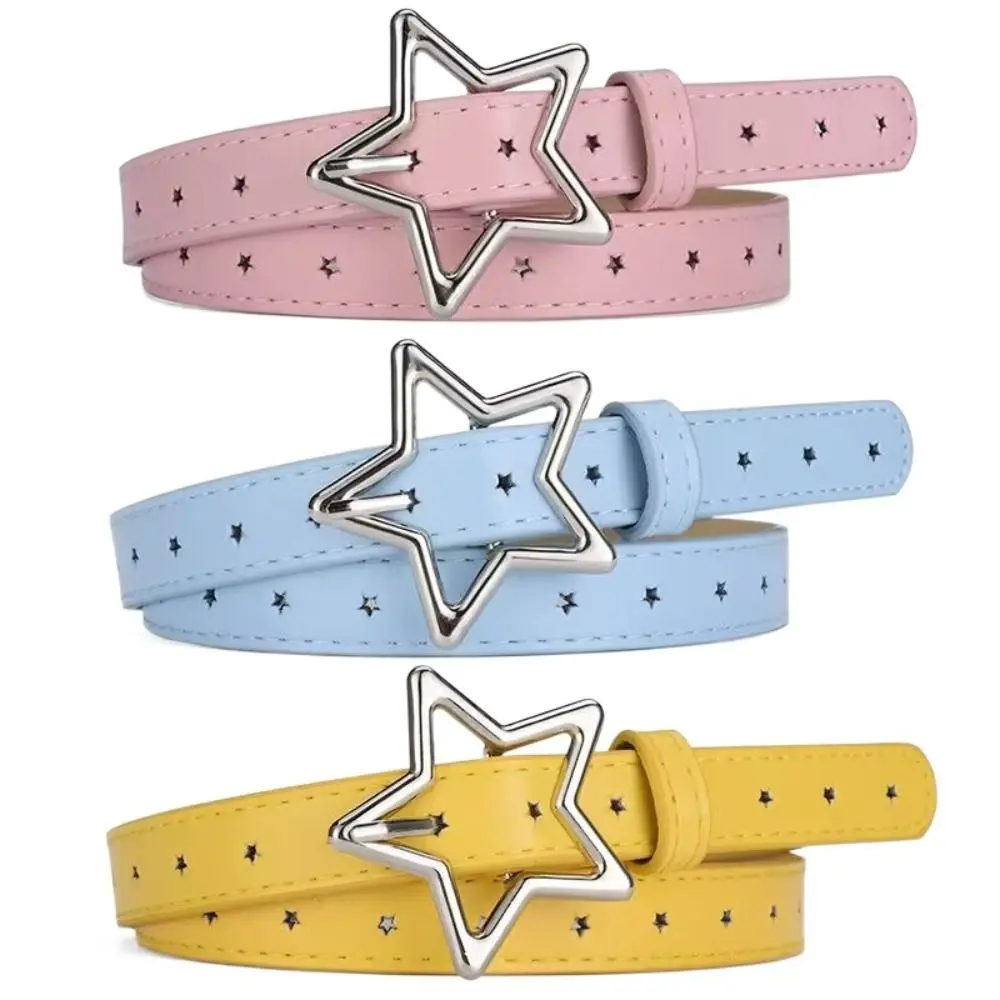 Elegant Heart Five-point Star Waistband PU Leather Metal Buckle Star Belt Thin Waist Belt Women Waist Belt Dress Decoration