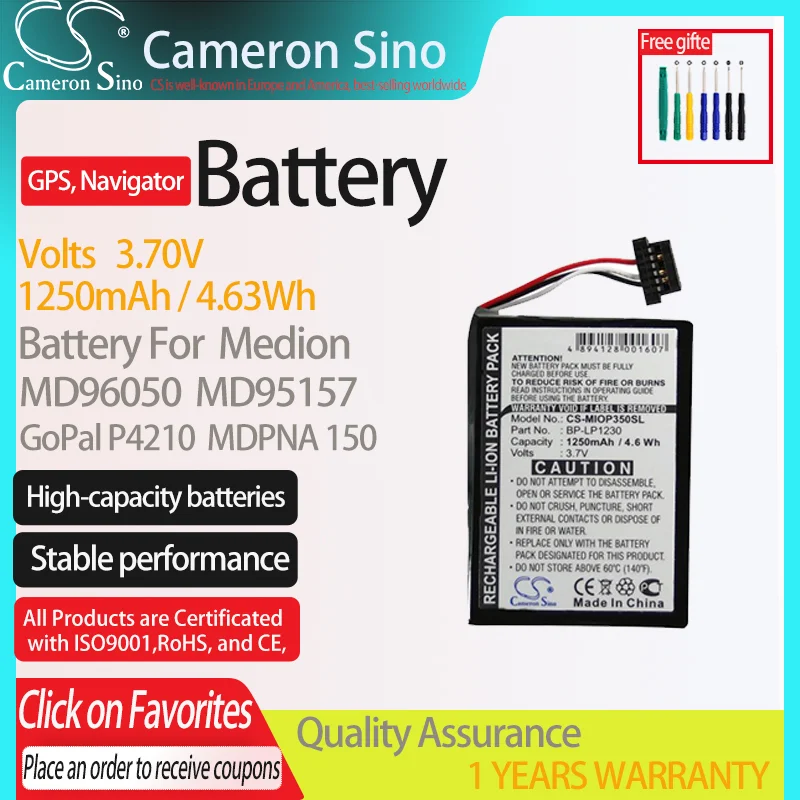 CameronSino Battery for Medion MD96050 MDPNA 150 MDPNA 470 .fits 541380530005 G025M-AB,GPS, Navigator Battery.