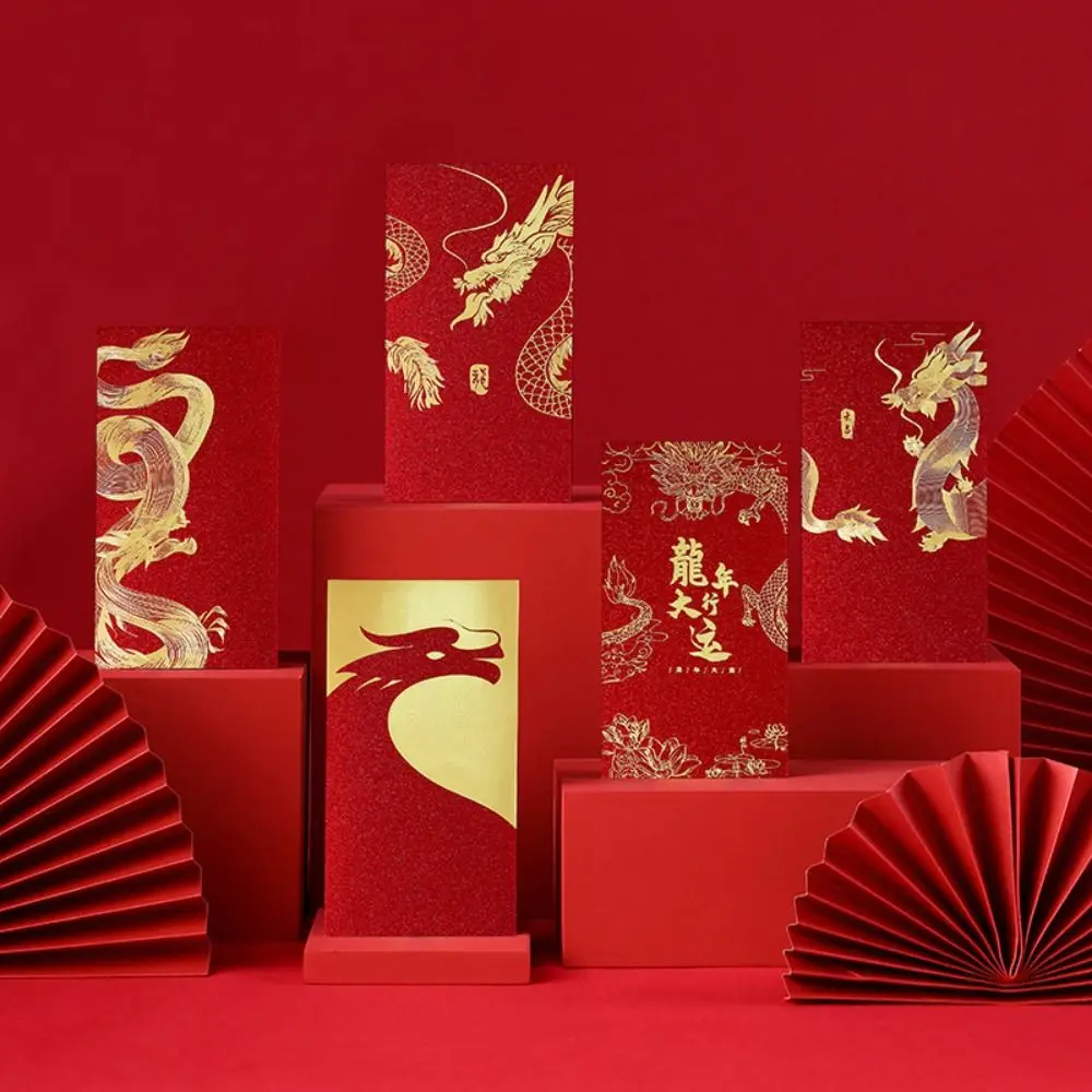 

New Year's Blessing Bag Red Envelope Luck Money Bag New Year Packet Money Bags Best Wishes Dragon Patterns Red Pocket