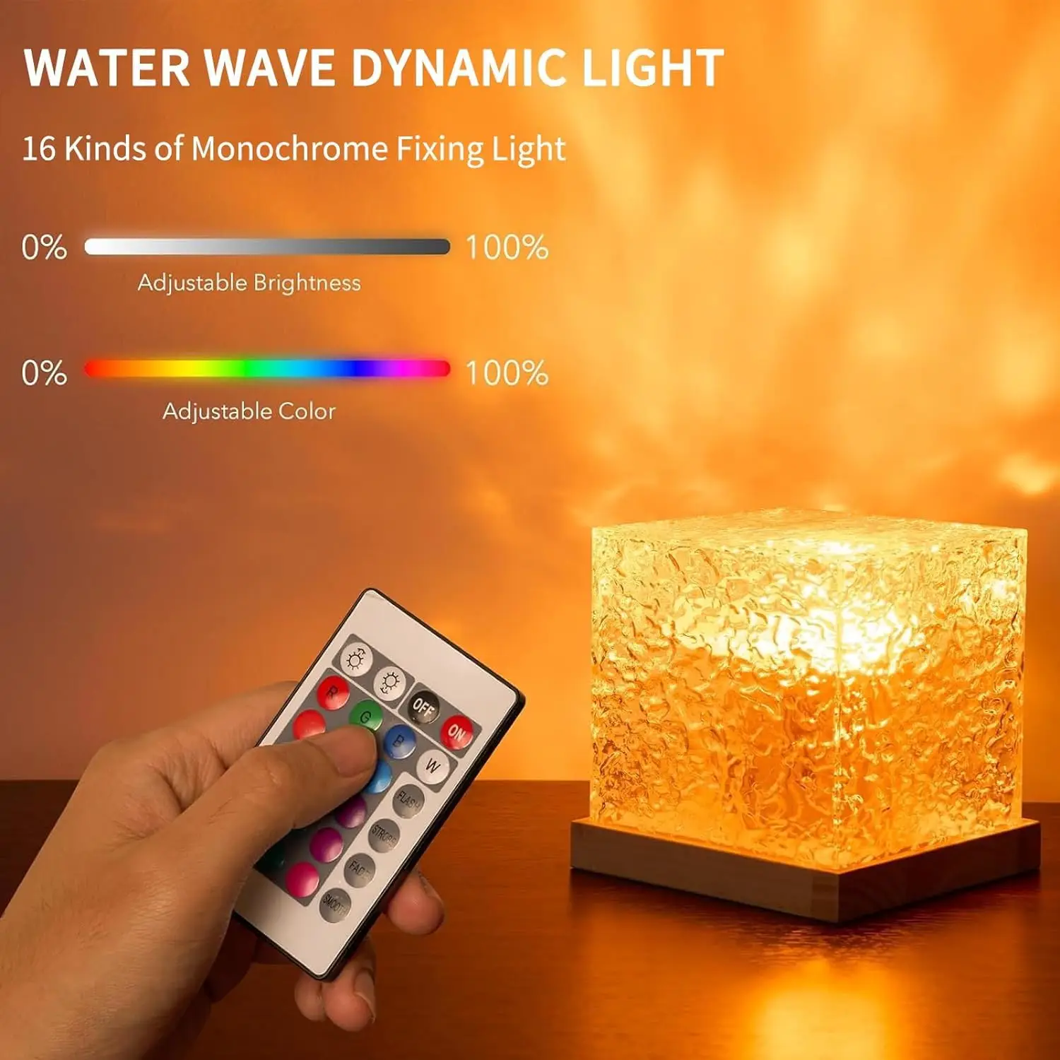 Ocean Wave Aurora Projector Light Remote 16 Colors RGB Dimmable Water Ripple Flame Crystal Lamp for Living Room Study Bedroom