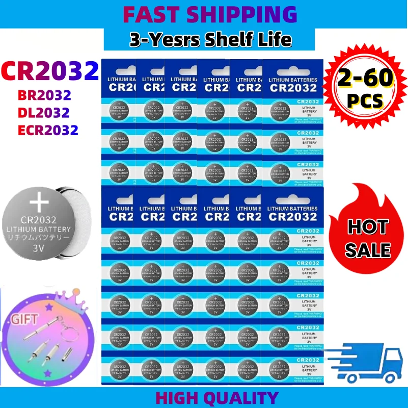 

2024NEW CR2032 2-60PCS CR 2032 Button Battery 3V Lithium Battery For Watch Toy Calculator Car Remote Control Button Coin Cell