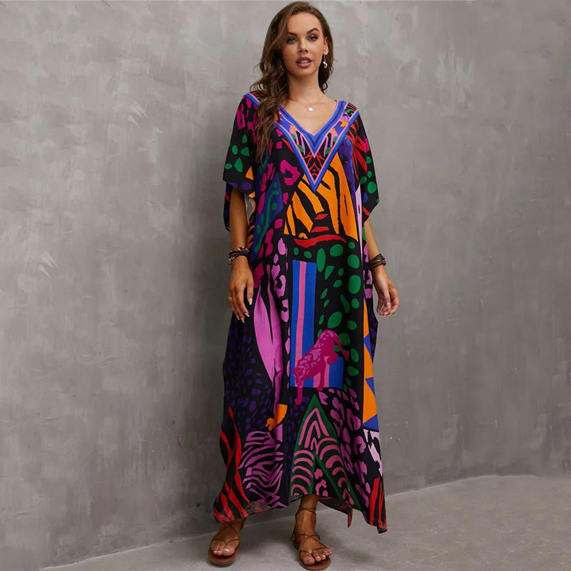 Strój wakacyjny Plus strój kąpielowy Kaftan sukienki damskie Plus Size narzuta na kostium kąpielowy Caftan sukienki plażowe Maxi