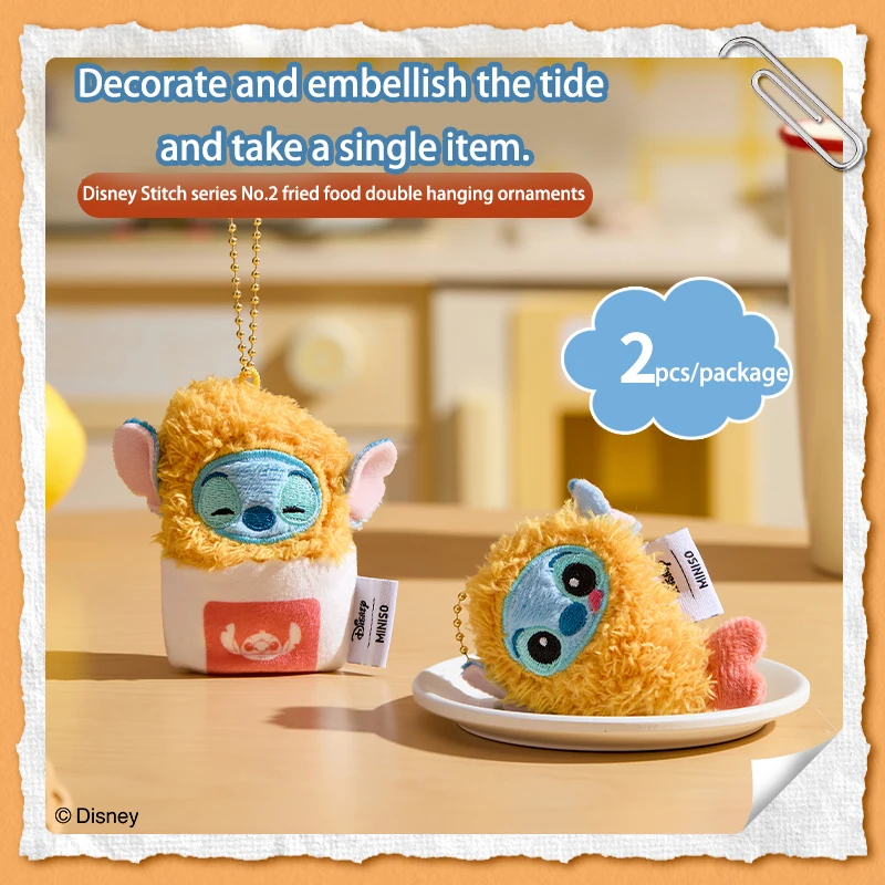 Stitch Angel  Crispy Shrimp Plush Keychain Kawaii French Fries Doll Cute Bag Charm for Girls Gift Official Licensed