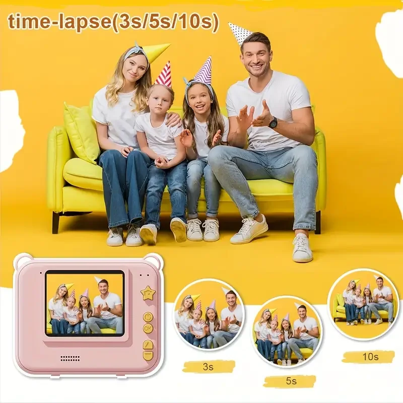 Câmera digital instantânea para crianças, impressão térmica, impressão fotográfica, brinquedos, vídeo, presentes de Natal, 32G